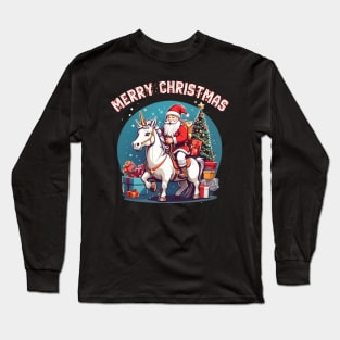 Santa clous riding a unicorn merry Christmas Long Sleeve T-Shirt